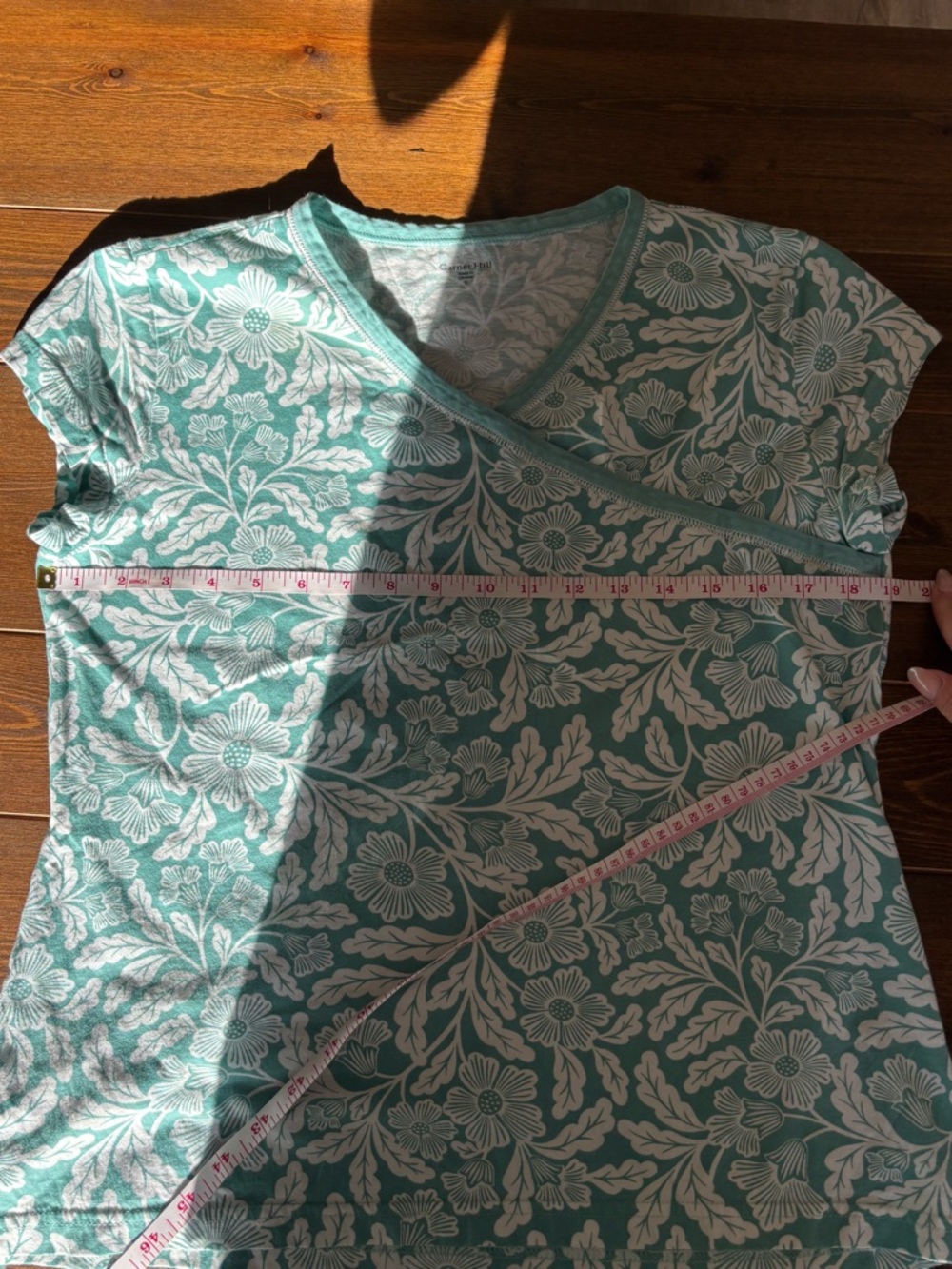 Garnet Hill Asian Wrap Organic Cotton Shorty Pajama Set Floral Aqua Size Small - Picture 14 of 15